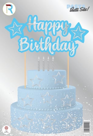 Özel Seri Kutlama Dekor Parti Detayı HAPPY BİRTHDAY MAVİ GÜMÜŞ PASTA ÜSTÜ SÜS