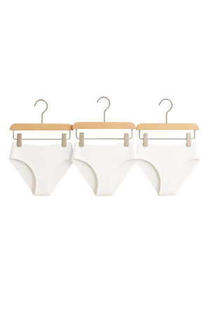 Kadın Bikini Külot 3'lü Set Beyaz Renk Dikişsiz Lazer Kesim Bel Lastikli
