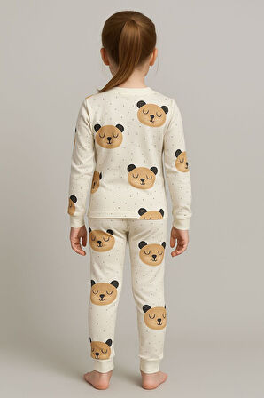 Kız Çocuk Ayıcık Desenli Pamuklu Pijama Takımı