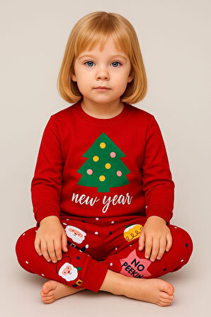 Kız Çocuk Yılbaşı Temalı Pamuklu Pijama Takımı