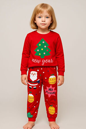 Kız Çocuk Yılbaşı Temalı Pamuklu Pijama Takımı
