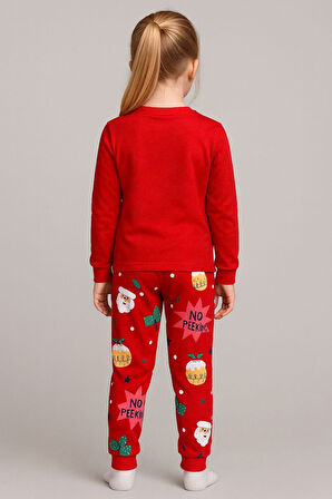 Kız Çocuk Yılbaşı Temalı Pamuklu Pijama Takımı