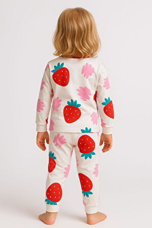 Kız Çocuk Çilek Desenli Pamuklu Pijama Takımı