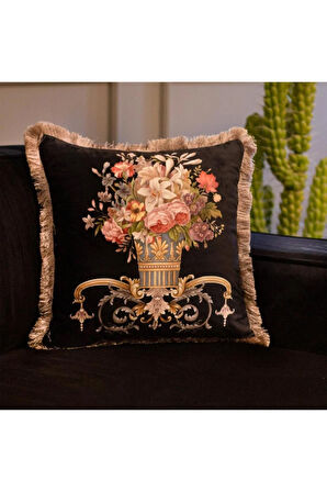 Figüratif Çiçek Yastık/Kırlent (Dolgu Boncuk Elyaf, Ulusl. Yıkama Ve Solmama Sertifikası)