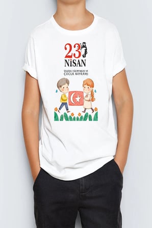 23 Nisan Atatürk Baskılı Unisex Çocuk Tişört T-shirt Mr-08