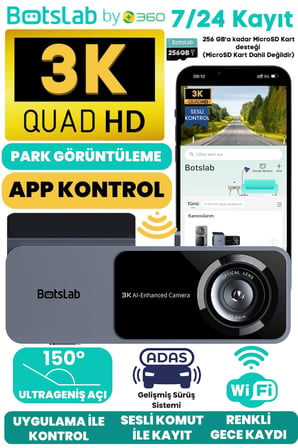HK50 3k Qhd Wifi 150° Ultra Geniş Açı Gece Görüşlü Akıllı Araç Kamera (2025)