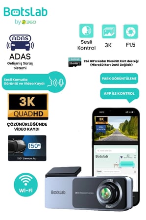 HK50 3k Qhd Wifi 150° Ultra Geniş Açı Gece Görüşlü Akıllı Araç Kamera (2025)