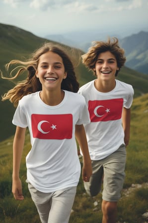 Türk Bayrağı Baskılı Unisex Çocuk Tişört T-shirt Mr-04