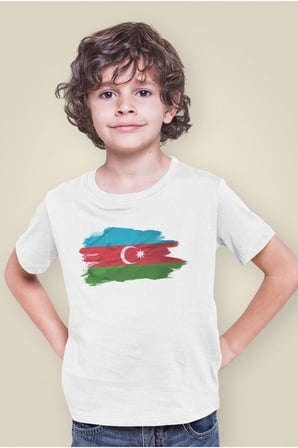 Azerbaycan Bayrağı Baskılı Çocuk Tişört T-shirt Mr-02