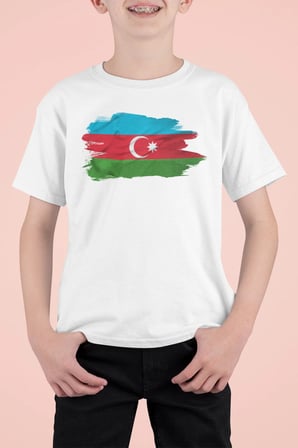 Azerbaycan Bayrağı Baskılı Çocuk Tişört T-shirt Mr-02