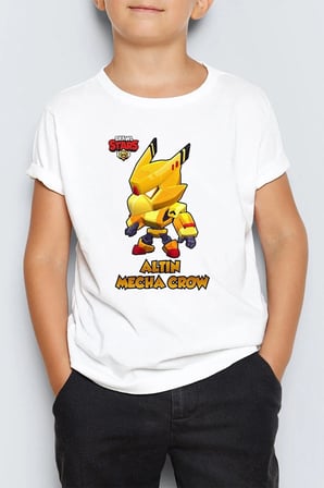 Brawl Stars Altın Mecha Crow Baskılı Çocuk Tişört T-shirt Mr-6