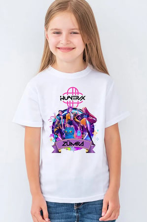 İsme Özel Kpop Demon Hunters Hunterix Baskılı Kız Çocuk Tişört T-Shirt (4-13 Yaş) - Huntr/X MR-01