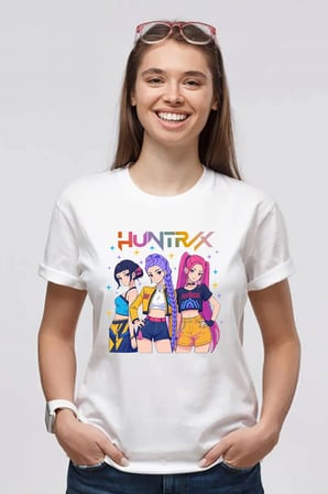 Kpop Demon Hunters Hunterix Baskılı Kız Çocuk Tişört T-Shirt (4-13 Yaş) - Huntr/X MR-02