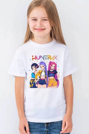 Kpop Demon Hunters Hunterix Baskılı Kız Çocuk Tişört T-Shirt (4-13 Yaş) - Huntr/X MR-02