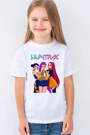 Kpop Demon Hunters Hunterix Baskılı Kız Çocuk Tişört T-Shirt (4-13 Yaş) - Huntr/X MR-07