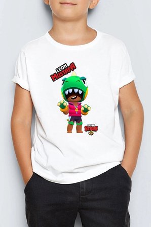 Isme Özel Brawl Stars Dino Leon Baskılı Çocuk Tişört T-shirt Mr-4