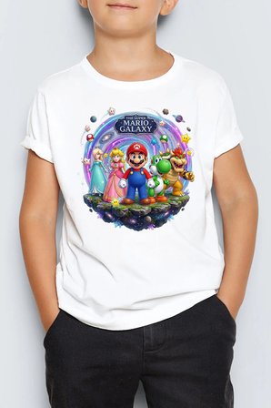 Super Mario Galaxy Baskılı Unisex Çocuk 4-13 YaşTişört T-Shirt MR-11