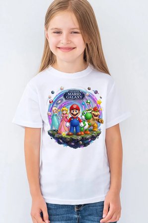 Super Mario Galaxy Baskılı Unisex Çocuk 4-13 YaşTişört T-Shirt MR-11