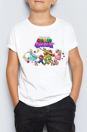 Super Mario Galaxy Baskılı Unisex Çocuk 4-13 YaşTişört T-Shirt MR-13