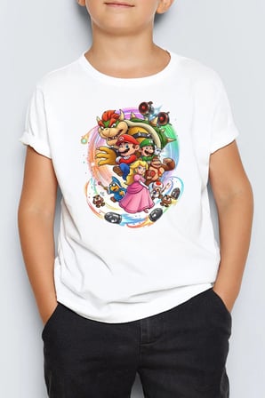 Super Mario Galaxy Baskılı Unisex Çocuk 4-13 YaşTişört T-Shirt MR-18
