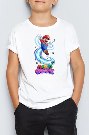 Super Mario Galaxy Baskılı Unisex Çocuk 4-13 YaşTişört T-Shirt MR-20