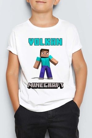 İsme Özel Minecraft Baskılı Çocuk Tişörtü Kişiye Özel Unisex Çocuk T-shirt Mr-4
