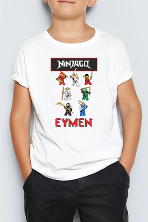 İsme Özel Ninjago Temalı Baskılı Unisex Çocuk Tişört T-Shirt 4-13 Yaş MR-06