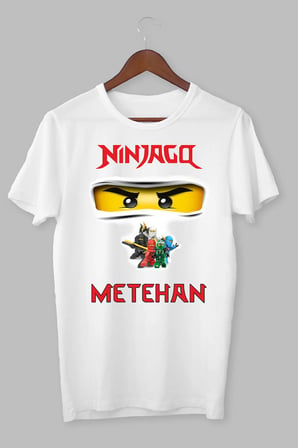 İsme Özel Ninjago Temalı Baskılı Unisex Çocuk Tişört T-Shirt 4-13 Yaş MR-07