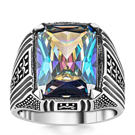 Gümüş Mistik Topaz Kare Erkek Yüzük