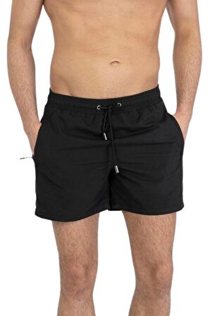 Siyah Su İtici Özellikli Düz Renk Basic Erkek Plaj Deniz Şort Mayo - 301-Siyah