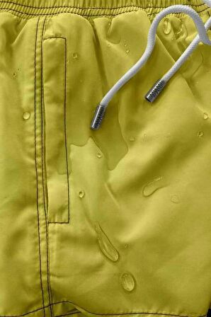 Sarı Su İtici Özellikli Düz Renk Basic Erkek Plaj Deniz Şort Mayo - 301-Sarı