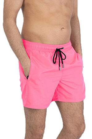 Pembe Su İtici Özellikli Düz Renk Basic Erkek Plaj Deniz Şort Mayo - 301-Pembe