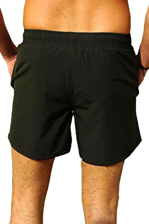 Haki Likralı Esnek Kumaş Su İtici Özellikli Düz Renk Erkek Plaj Deniz Şort Mayo - 2201-Haki