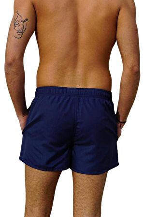 Lacivert Kısa Model Su İtici Özellikli Düz Renk Erkek Mini Plaj Deniz Şort Mayo - 2202-Lacivert