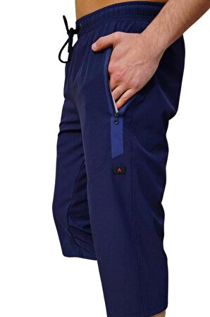 Lacivert Diz Altı Uzun Model Su İtici Özellikli Likralı Esnek Kumaş Erkek Plaj Deniz Kapri Şort - 941-Lacivert