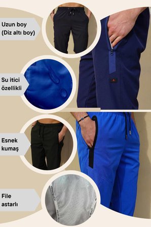 Lacivert Diz Altı Uzun Model Su İtici Özellikli Likralı Esnek Kumaş Erkek Plaj Deniz Kapri Şort - 941-Lacivert