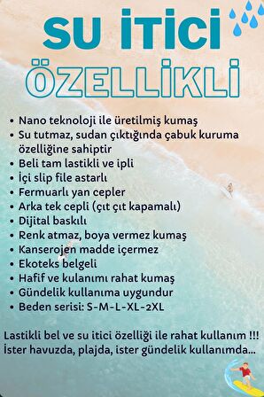 Su İtici Özellikli Dijital Baskılı Erkek Plaj Deniz Şort Mayo - 203-Lacivert