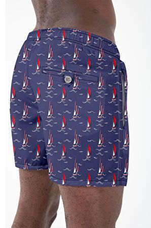 Su İtici Özellikli Dijital Baskılı Erkek Plaj Deniz Şort Mayo - 205-Lacivert