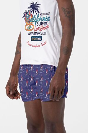 Su İtici Özellikli Dijital Baskılı Erkek Plaj Deniz Şort Mayo - 205-Lacivert