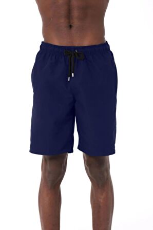 Lacivert Uzun Boy Basic Model Su İtici Özellikli Düz Renk Erkek Plaj Deniz Şort Mayo - 2206-Lacivert