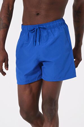Saks Mavi Su İtici Özellikli Düz Renk Basic Erkek Plaj Deniz Şort Mayo - DG300-Saks