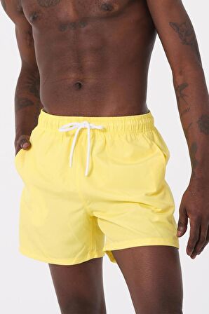 Sarı Su İtici Özellikli Düz Renk Basic Erkek Plaj Deniz Şort Mayo - DG300-Sarı