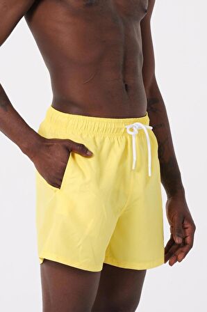 Sarı Su İtici Özellikli Düz Renk Basic Erkek Plaj Deniz Şort Mayo - DG300-Sarı