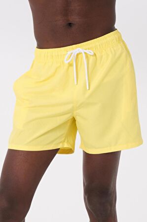 Sarı Su İtici Özellikli Düz Renk Basic Erkek Plaj Deniz Şort Mayo - DG300-Sarı