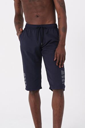 Lacivert Büyük Beden Diz Altı Uzun Model Su İtici Özellikli Erkek Plaj Deniz Kapri Şort