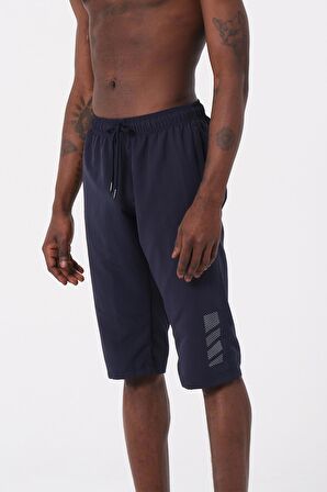 Lacivert Büyük Beden Diz Altı Uzun Model Su İtici Özellikli Erkek Plaj Deniz Kapri Şort