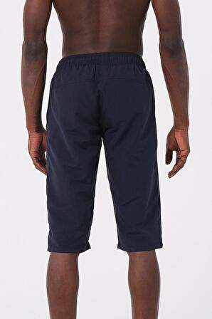 Lacivert Büyük Beden Diz Altı Uzun Model Su İtici Özellikli Erkek Plaj Deniz Kapri Şort