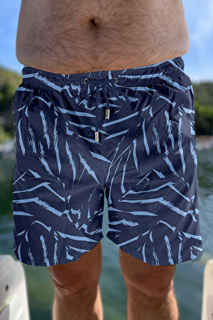 Büyük Beden Su İtici Özellikli Dijital Baskılı Erkek Plaj Deniz Şort Mayo - 273-Lacivert