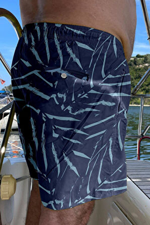 Büyük Beden Su İtici Özellikli Dijital Baskılı Erkek Plaj Deniz Şort Mayo - 273-Lacivert
