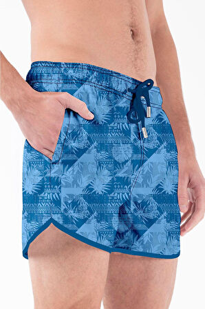Mini Model Su İtici Özellikli Dijital Baskılı Kısa Boy Erkek Plaj Deniz Şort Mayo - 278-Saks